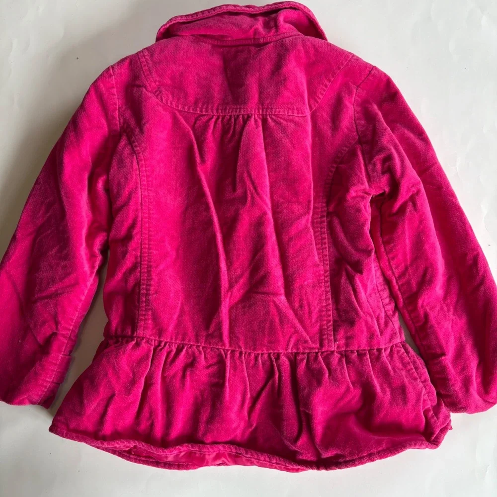 Gymboree‎ Girls Hot Pink Corduroy Flower Toggle Jacket Ruffle Hem Size S 5-6